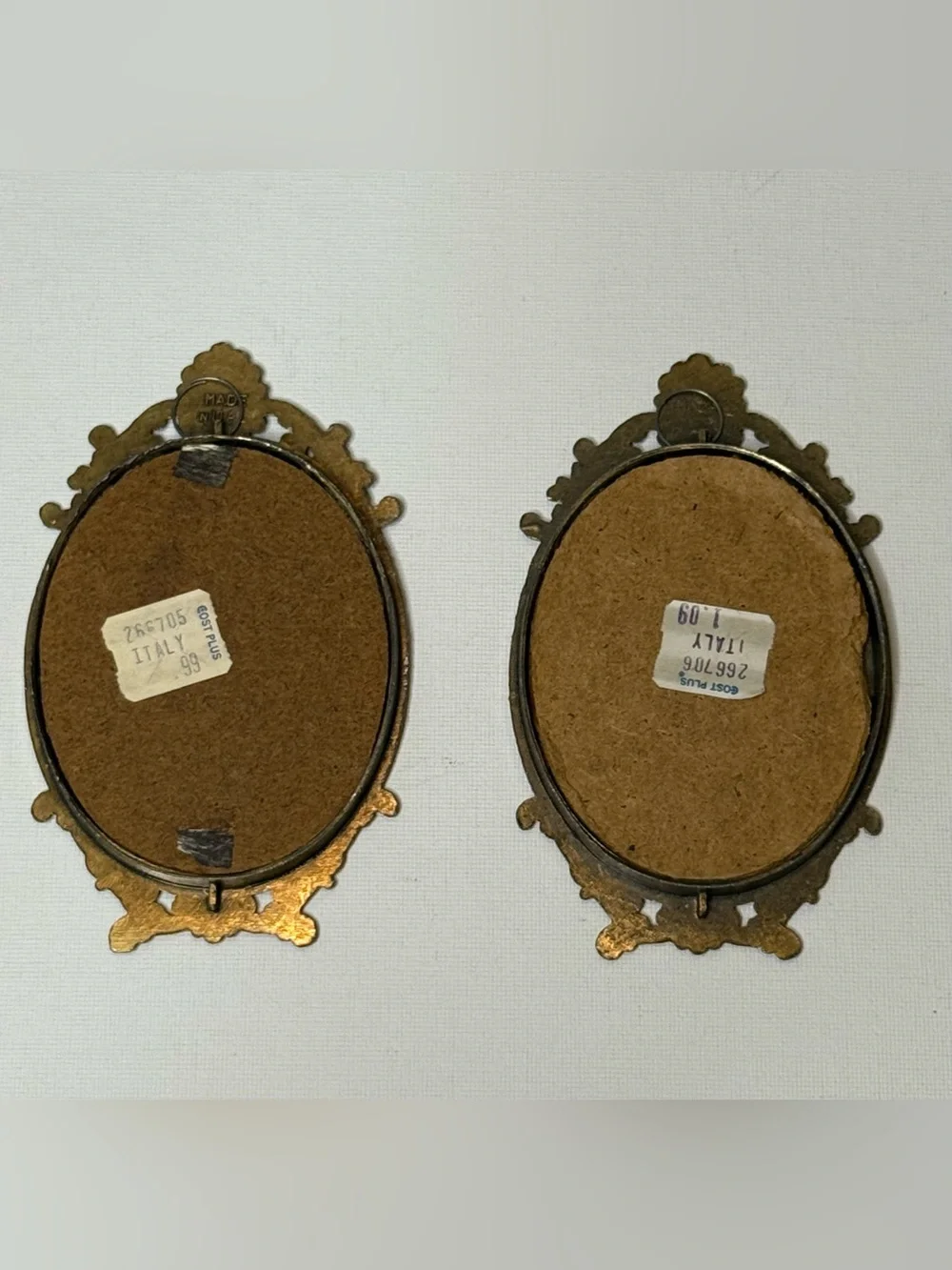 Set of Vintage Ornate Oval Antique Brass Rococo Picture Frames 5x3 Made In Italy